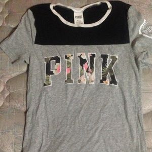 VS Pink grey and black t-shirt with floral print